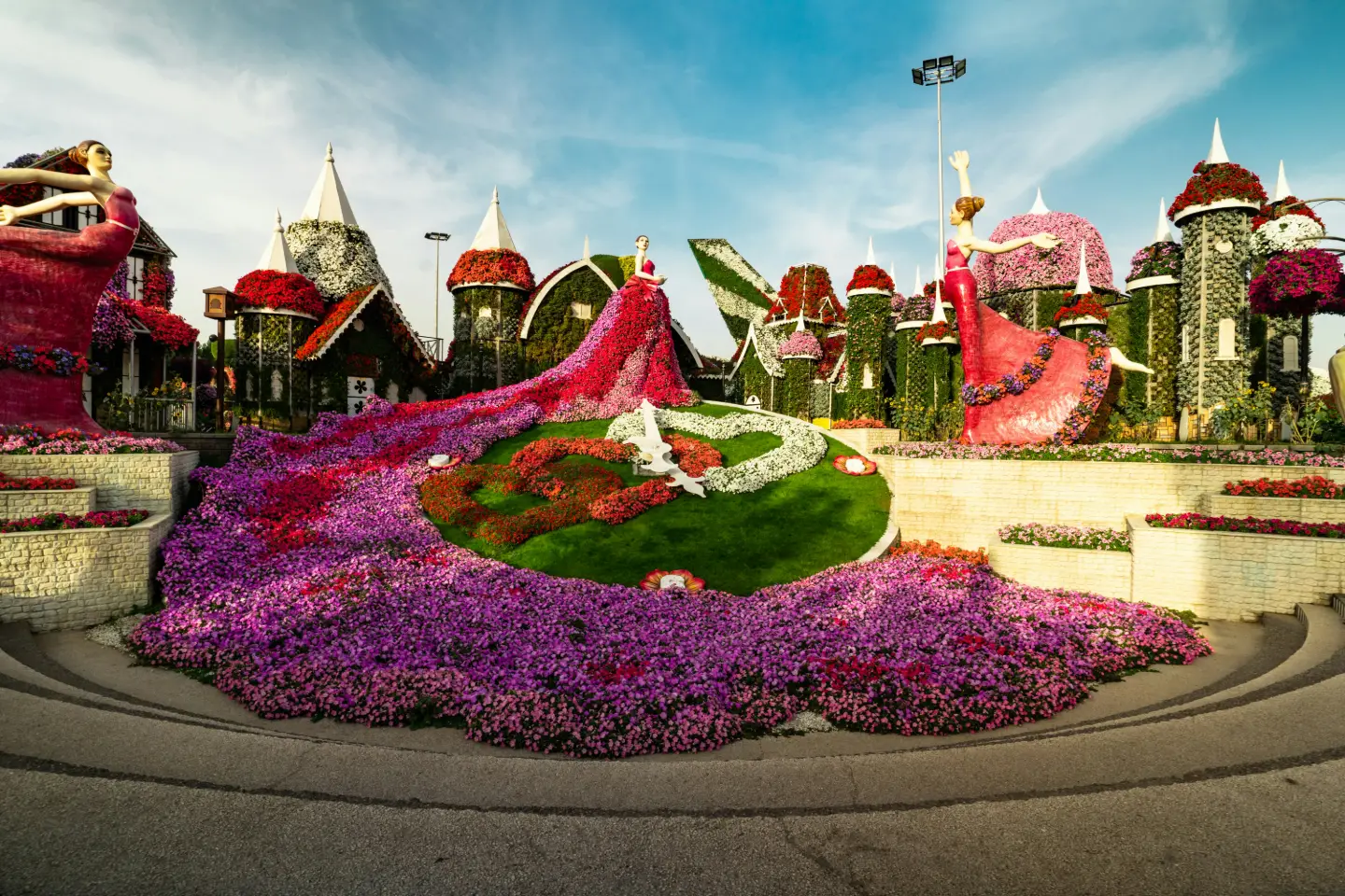 Floral cottages and a flower carpet at Dubai Miracle Garden, a playful stop for children