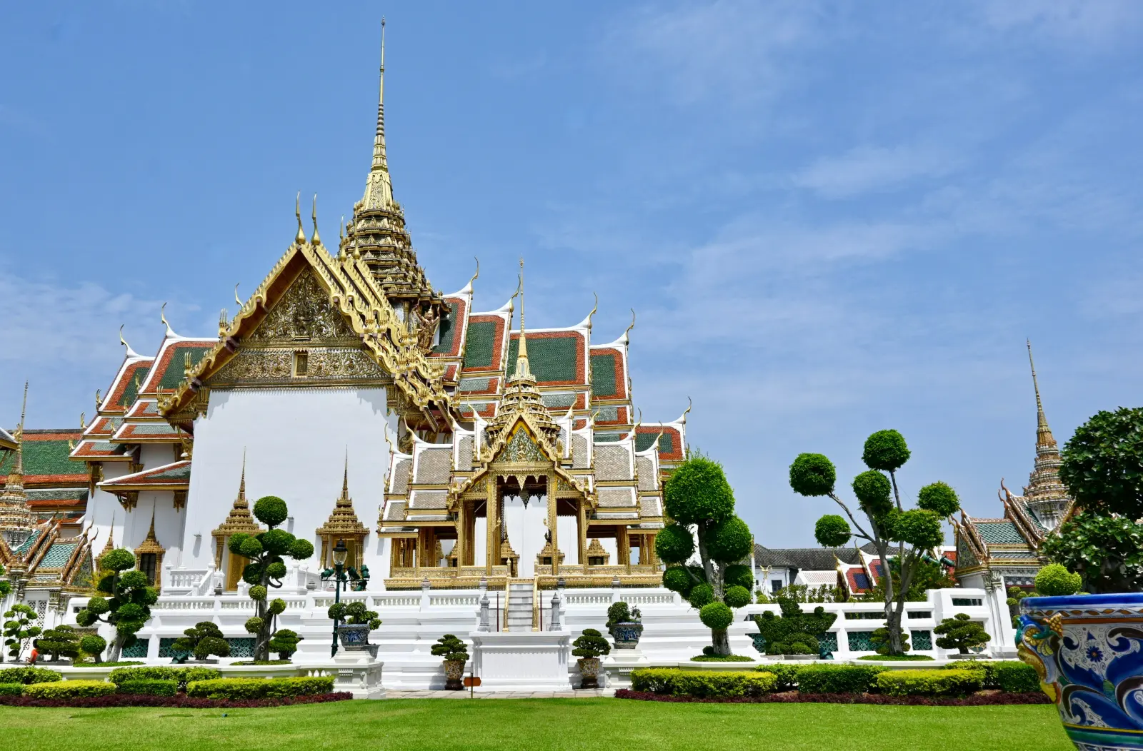 Chakri Maha Prasat Throne Hall inside the Grand Palace in Bangkok on a sunny day