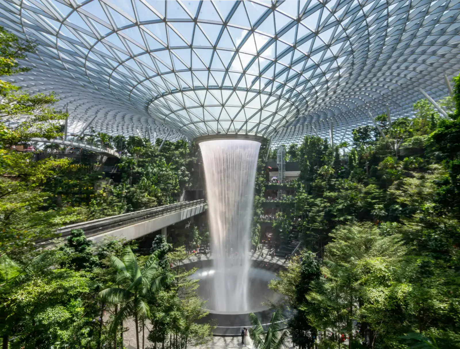 Indoor waterfall and garden at Jewel Changi Airport, a popular Singapore stopover