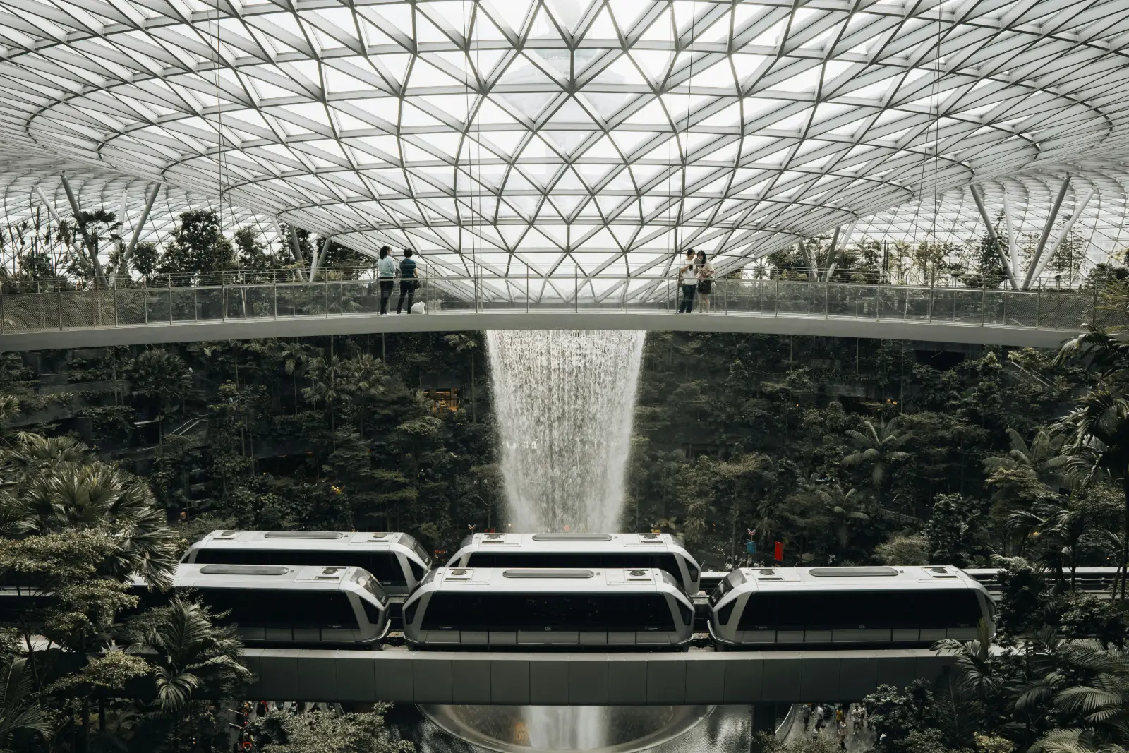 Indoor waterfall and terraced Forest Valley gardens inside Jewel at Singapore Changi Airport