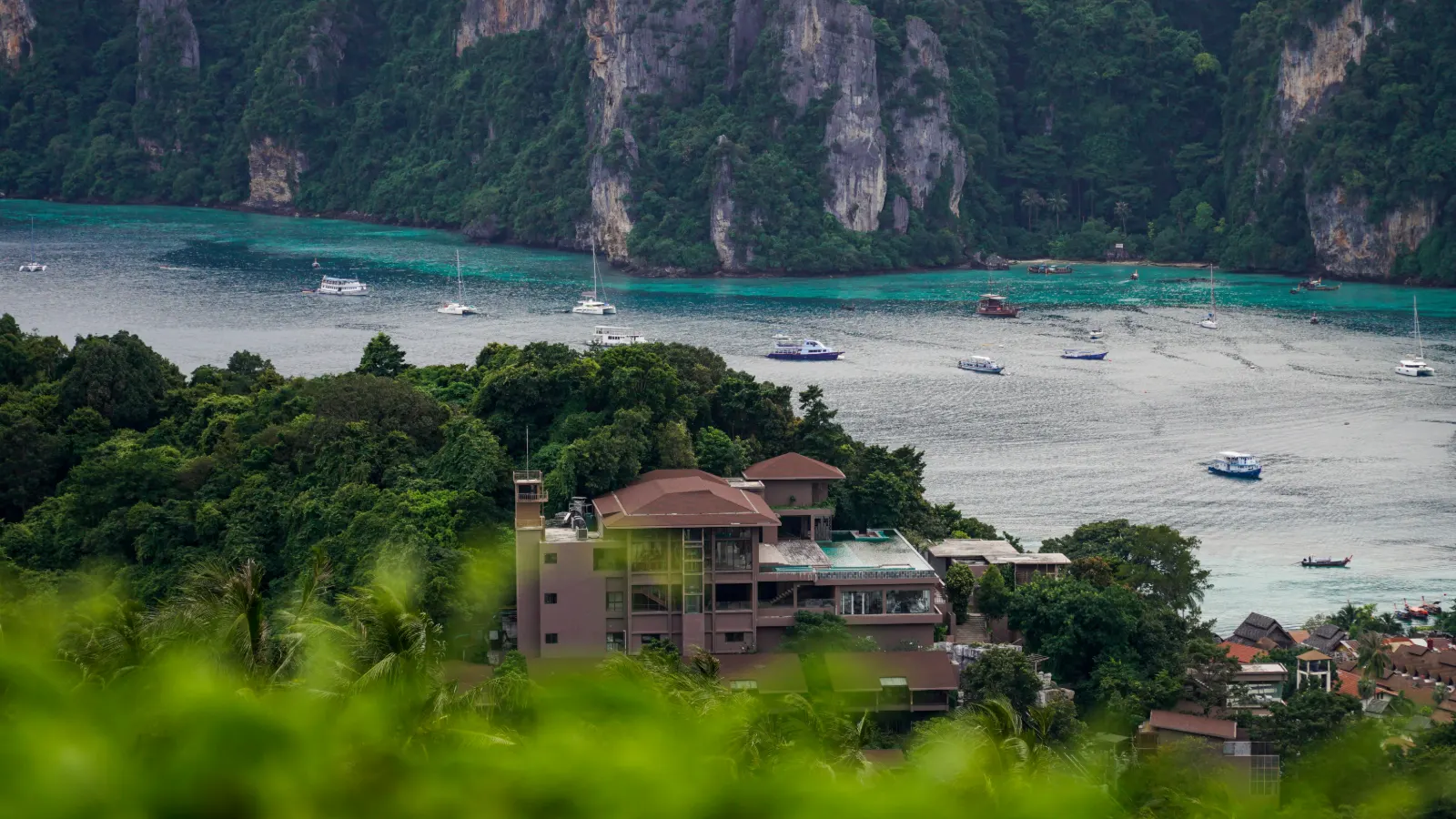 View from the Phi Phi viewpoint over the twin bays and village of Phi Phi Don