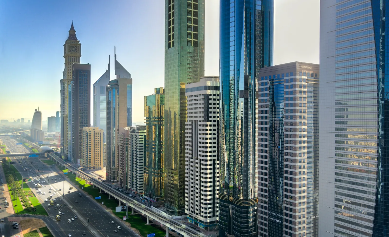Sheikh Zayed Road in Dubai lined with towers, the main road toward Abu Dhabi