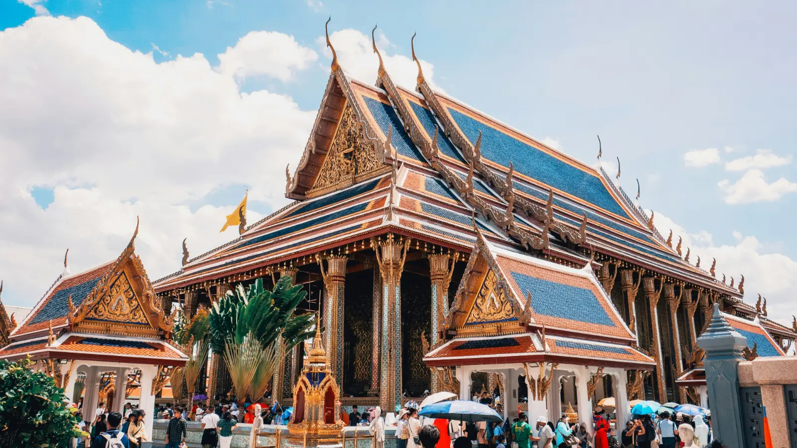 Visitors gathered outside Wat Phra Kaew inside the Grand Palace complex in Bangkok